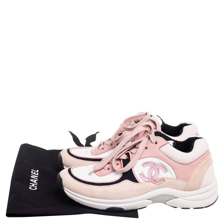 Pre Owned Chanel Multicolor Neoprene And Suede Leather CC Logo Lace Up Sneakers Size 36