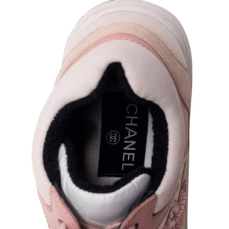 Pre Owned Chanel Multicolor Neoprene And Suede Leather CC Logo Lace Up Sneakers Size 36