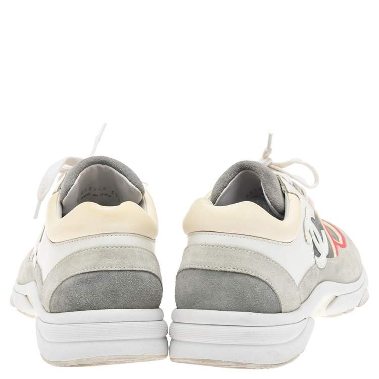 Pre Owned Chanel White/Grey Suede And Leather CC Logo Low Top Sneakers Size 39.5