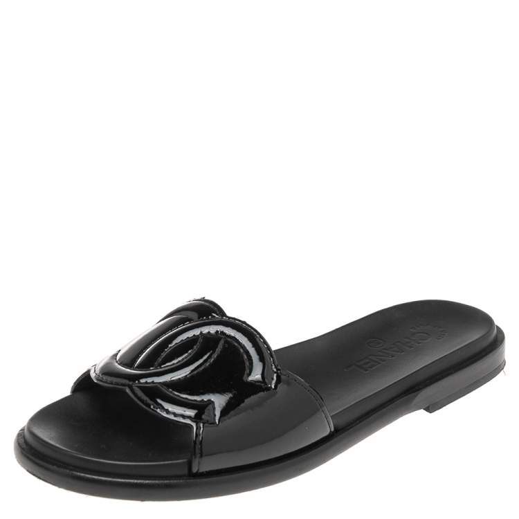 chanel patent leather slides