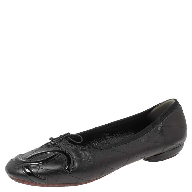 Chanel Black Quilted Leather And Patent CC Ligne Cambon Ballet Flats Size  40 Chanel | The Luxury Closet