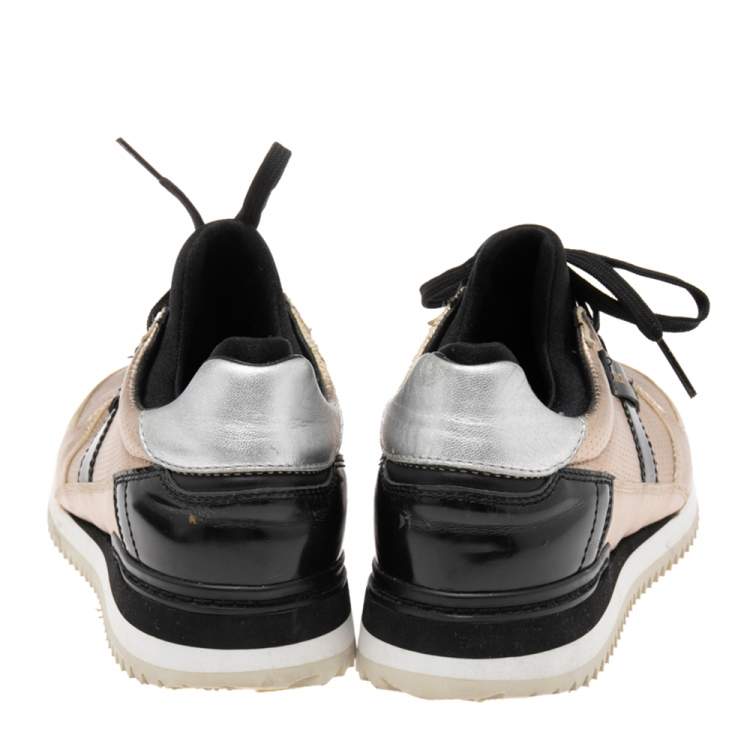 Pre Owned Dolce & Gabbana  Black/Gold Leather and Fabric Lace Up Sneakers Size 36