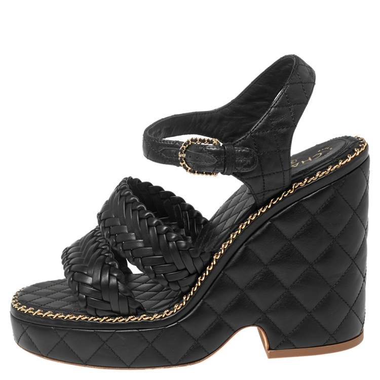 chanel quilted platform sandals