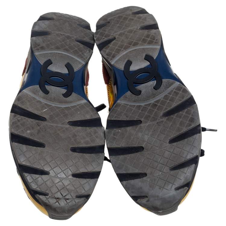 Pre Owned Chanel Multicolor Tweed, Iridescent Leather and Suede CC Low-Top Sneakers Size 40