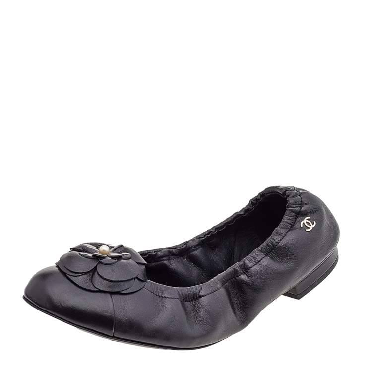 Chanel Black Leather Camellia Ballet Flats Size 36 Chanel | The Luxury  Closet