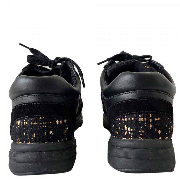 Pre Owned Chanel Black Leather Suede Interlocking CC Logo Sneakers EU 37.5