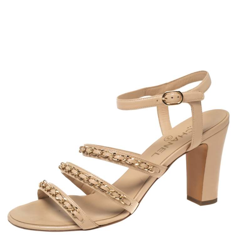Chanel Beige Leather Chain Detail Ankle-Strap Sandals Size 41 Chanel | TLC