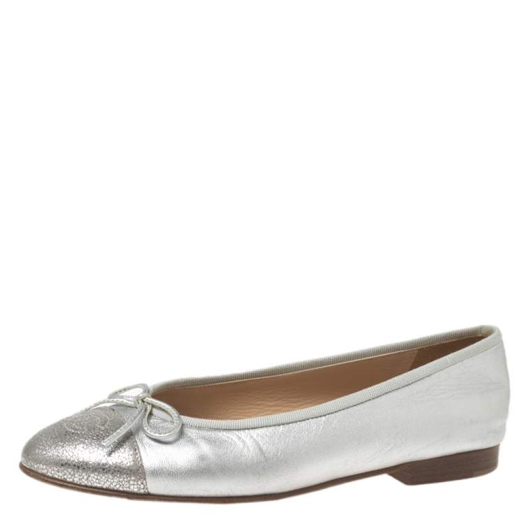 chanel silver ballet flats