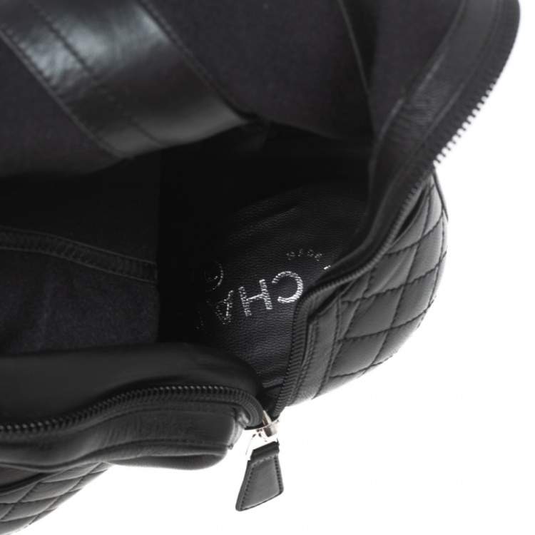 Pre Owned Chanel Black Quilted and Leather CC Cap-Toe Knee Length Boots Size 40.5