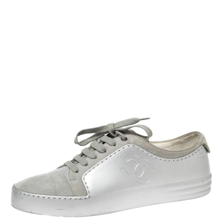 Chanel Grey/Silver Suede and Rubber CC Low-Top Sneakers Size 38 Chanel |  The Luxury Closet