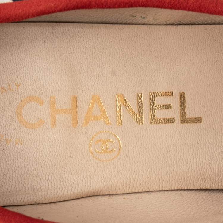 Pre Owned Chanel Multicolor Suede CC Striped Cork Heel Pumps Size 38