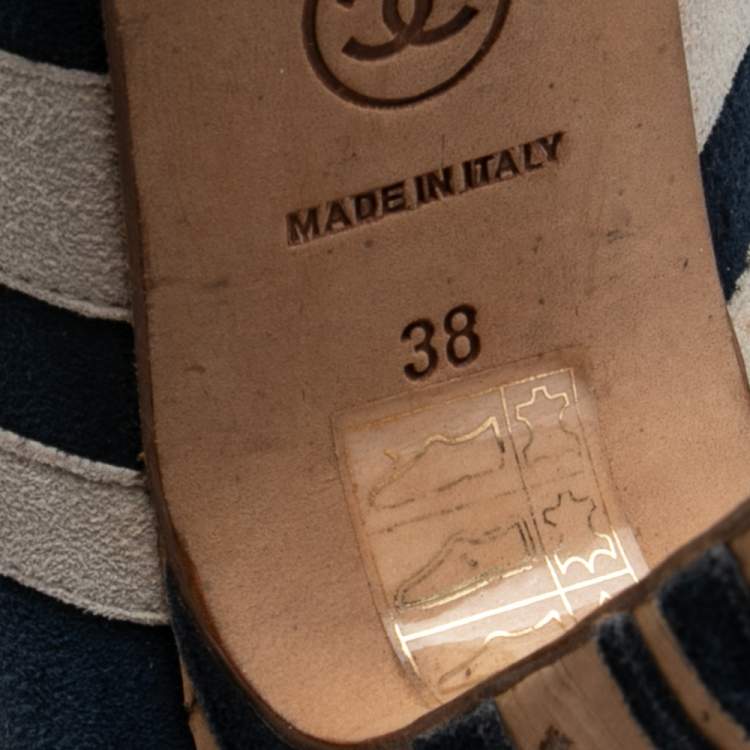 Pre Owned Chanel Multicolor Suede CC Striped Cork Heel Pumps Size 38