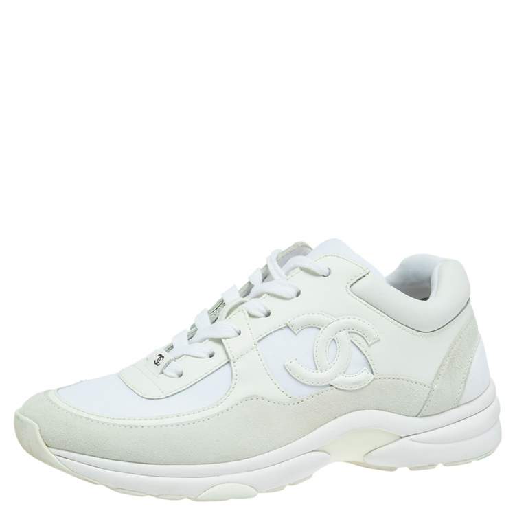 Chanel White CC Mesh Suede Sneaker 38 – The Closet
