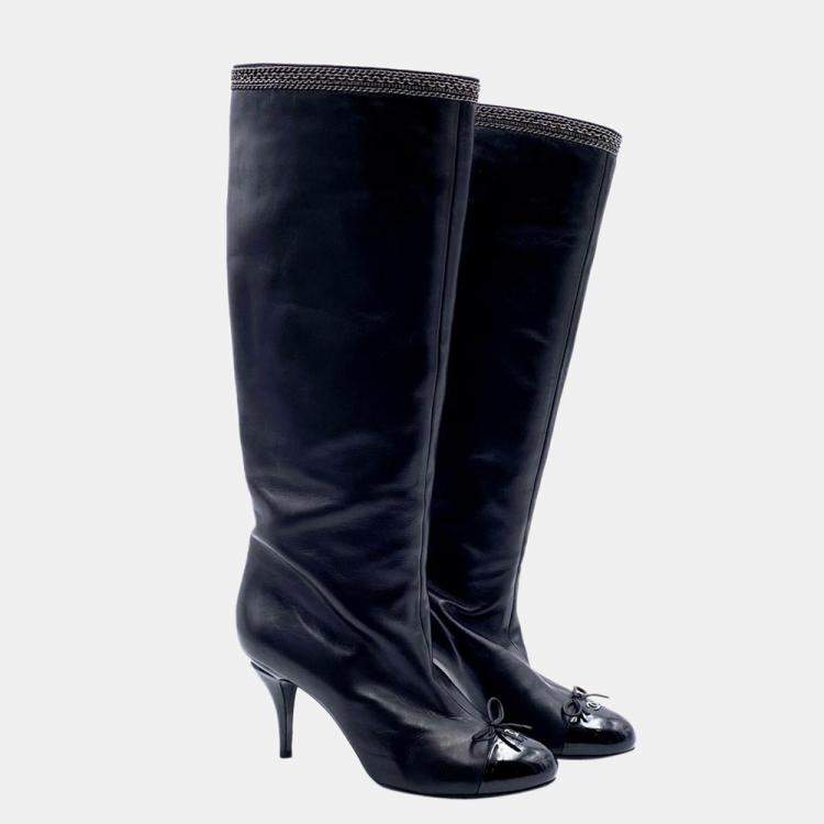 chanel interlocking cc logo leather boots