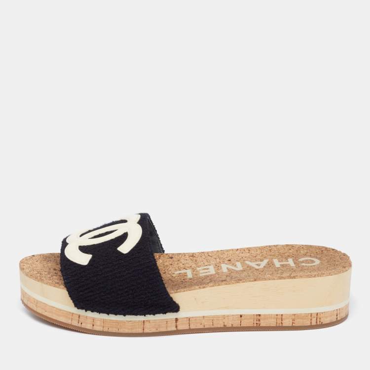 chanel black slide sandals