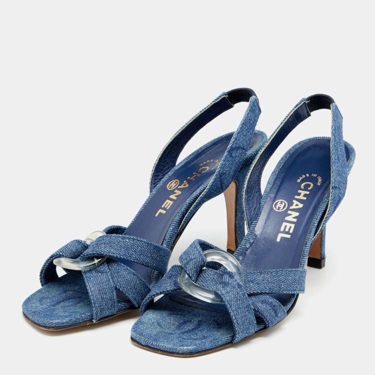 Chanel Blue Denim Criss Cross Slingback Sandals Size 37 Chanel | TLC