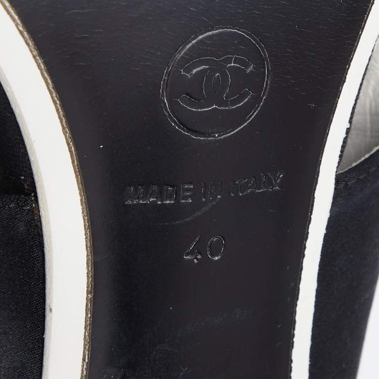 Pre Owned Chanel Black Satin And PVC Embellished Slingback Sandals Size 40
