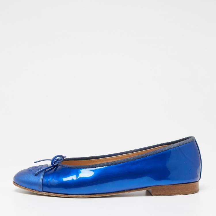 Chanel Royal Blue Patent and Leather CC Cap-Toe Bow Ballet Flats Size 38.5  Chanel | The Luxury Closet