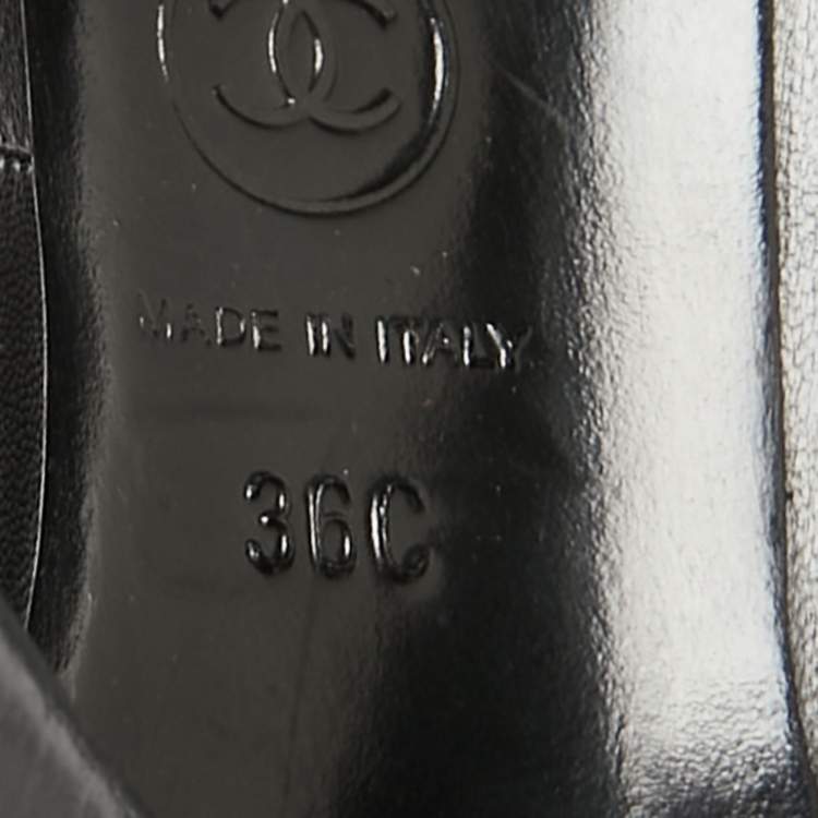 Pre Owned Chanel Black Leather CC Open Toe Pumps Size 36