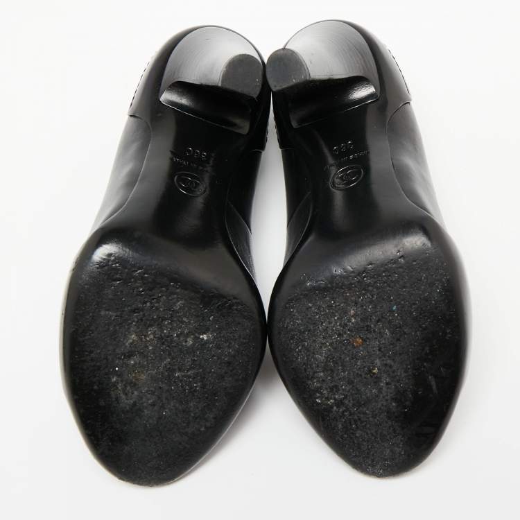 Pre Owned Chanel Black Leather CC Open Toe Pumps Size 36