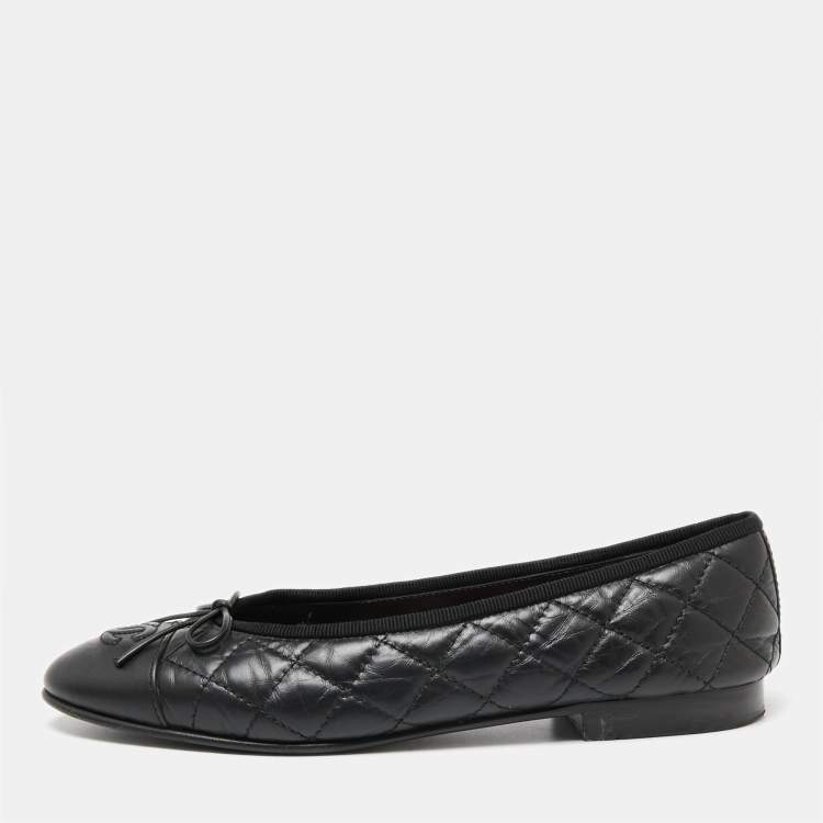 Chanel Black Quilted Leather CC Cap Toe Ballet Flats Size 37.5 Chanel | The  Luxury Closet