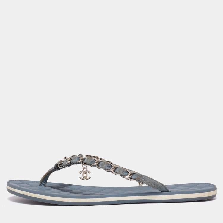 Chanel Light Blue Suede Chain Link Flat Thong Sandals Size 36.5 Chanel |  The Luxury Closet