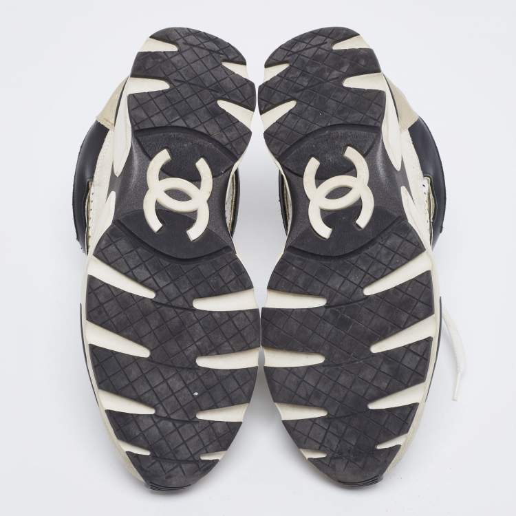 Pre Owned Chanel Tricolor Suede And Fabric  Lace Up Sneakers Size 36