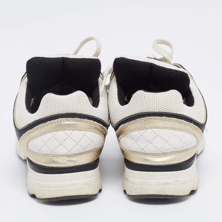 Pre Owned Chanel Tricolor Suede And Fabric  Lace Up Sneakers Size 36