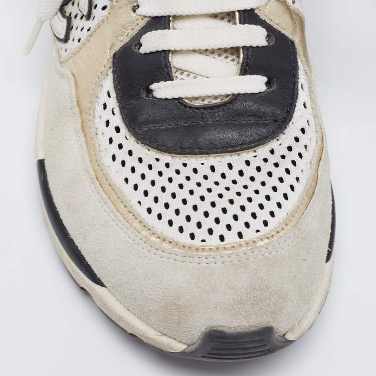 Pre Owned Chanel Tricolor Suede And Fabric  Lace Up Sneakers Size 36