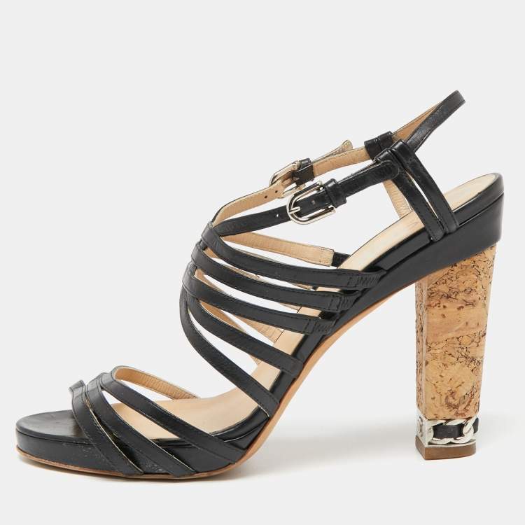 Chanel Black Leather Cork Heel Strappy Sandals Size 40.5 Chanel | The  Luxury Closet