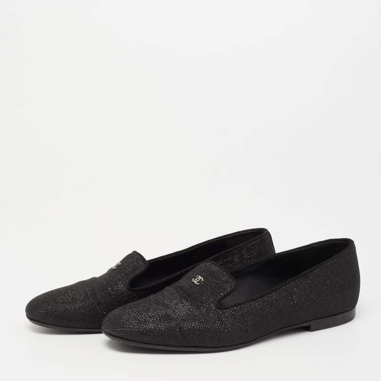 Pre Owned Chanel Black Glitters CC Smoking Slippers Size 38