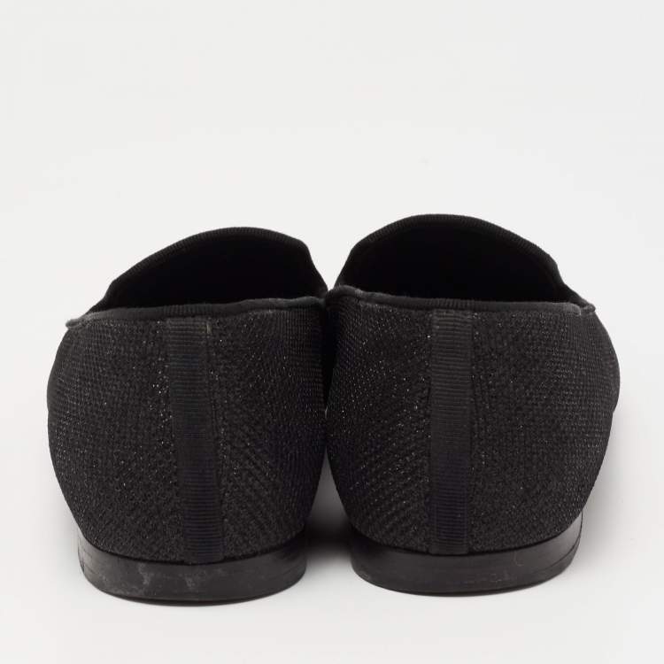 Pre Owned Chanel Black Glitters CC Smoking Slippers Size 38