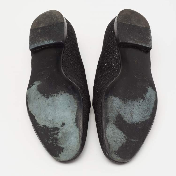 Pre Owned Chanel Black Glitters CC Smoking Slippers Size 38