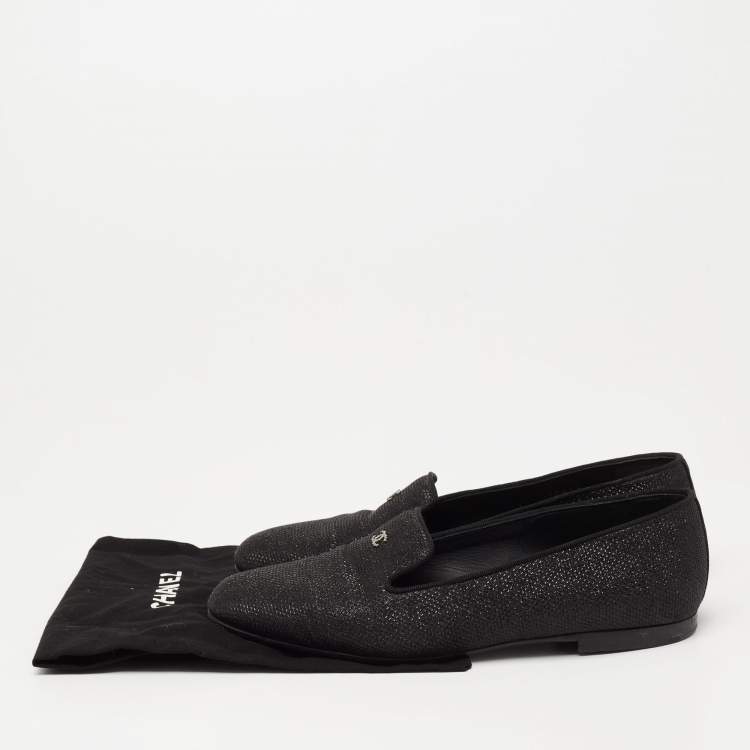 Pre Owned Chanel Black Glitters CC Smoking Slippers Size 38