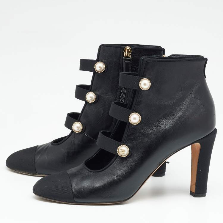 Chanel Black  Beige CC Ankle Boots  Secondhand Chanel Boots Canada