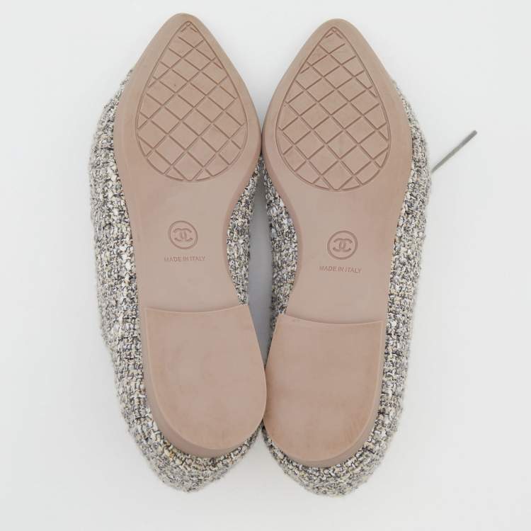 Pre Owned Chanel Multicolor Tweed And Leather CC Cap Toe Lace Up Derby Size 37.5