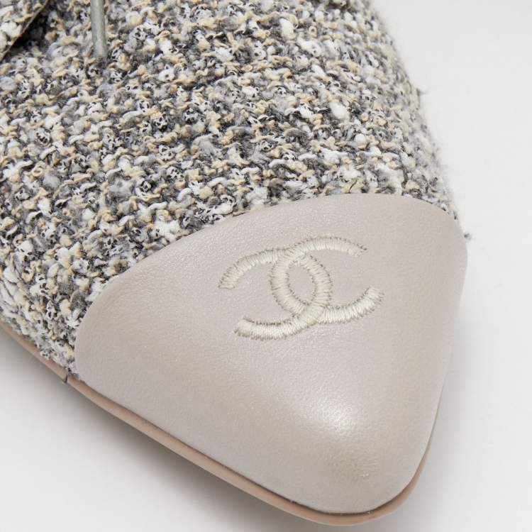 Pre Owned Chanel Multicolor Tweed And Leather CC Cap Toe Lace Up Derby Size 37.5