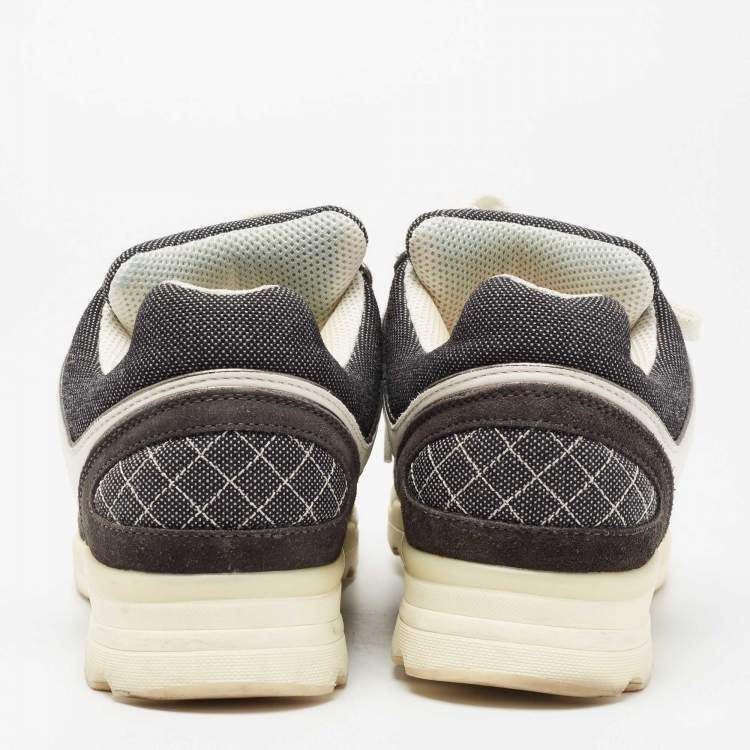 Pre Owned Chanel Black/White Denim, Suede and Leather CC Low-Top Sneakers Size 38