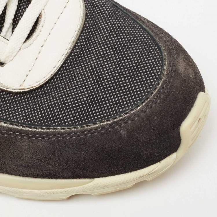 Pre Owned Chanel Black/White Denim, Suede and Leather CC Low-Top Sneakers Size 38