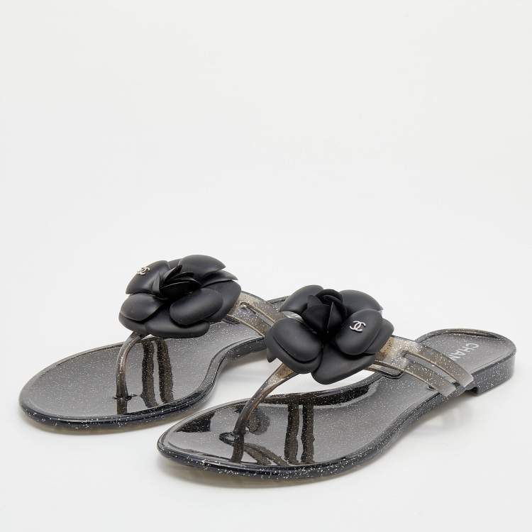 Sell Chanel Clear And Blue Jelly Ankle Strap Sandals - Grey
