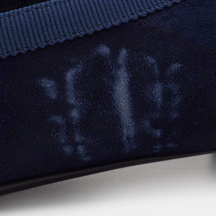 Pre Owned Chanel Blue Suede CC Loafers Size 39