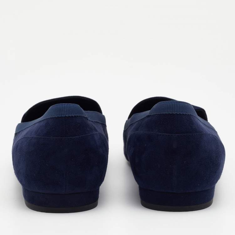 Pre Owned Chanel Blue Suede CC Loafers Size 39