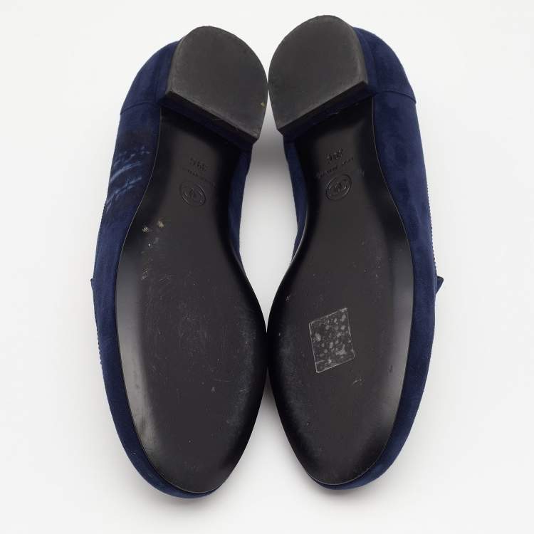 Pre Owned Chanel Blue Suede CC Loafers Size 39