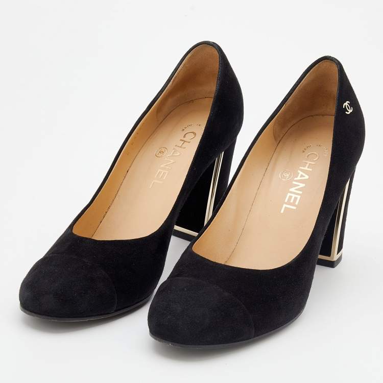 Chanel Black Suede CC Block Heel Pumps Size 39 Chanel | TLC