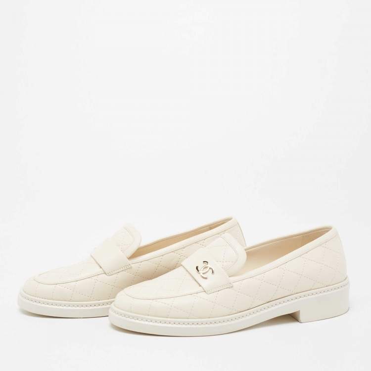 Chanel Quilted Tab Loafers White Leather  G36646 X56469 0N075  US