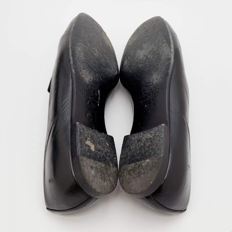 Pre Owned Chanel Black Leather CC Smoking Slippers Size 37