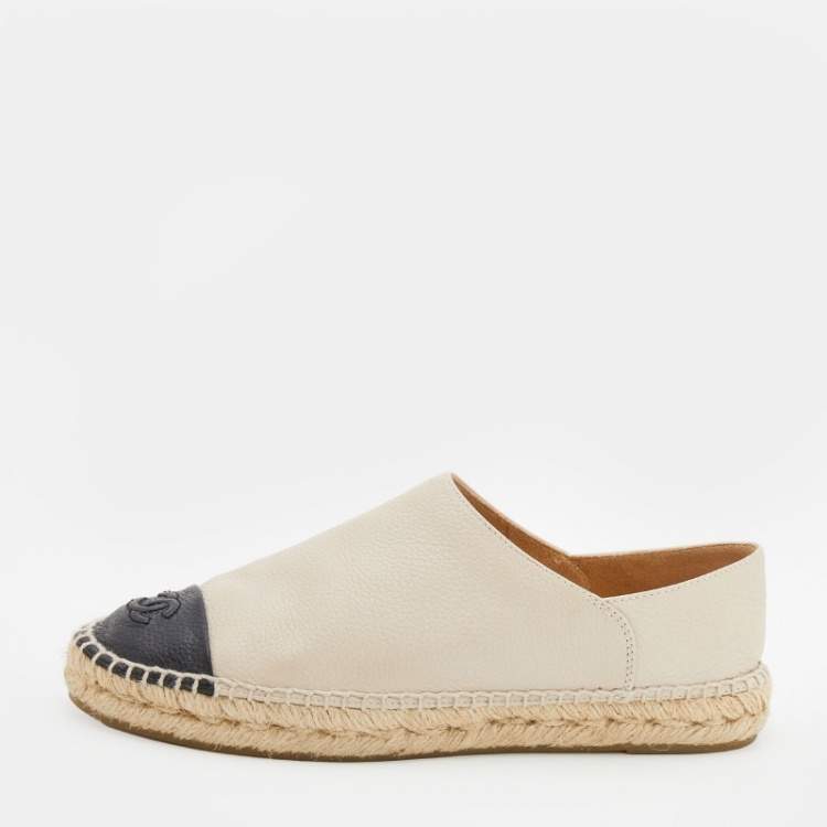 Chanel White and Beige Leather Espadrilles size 40