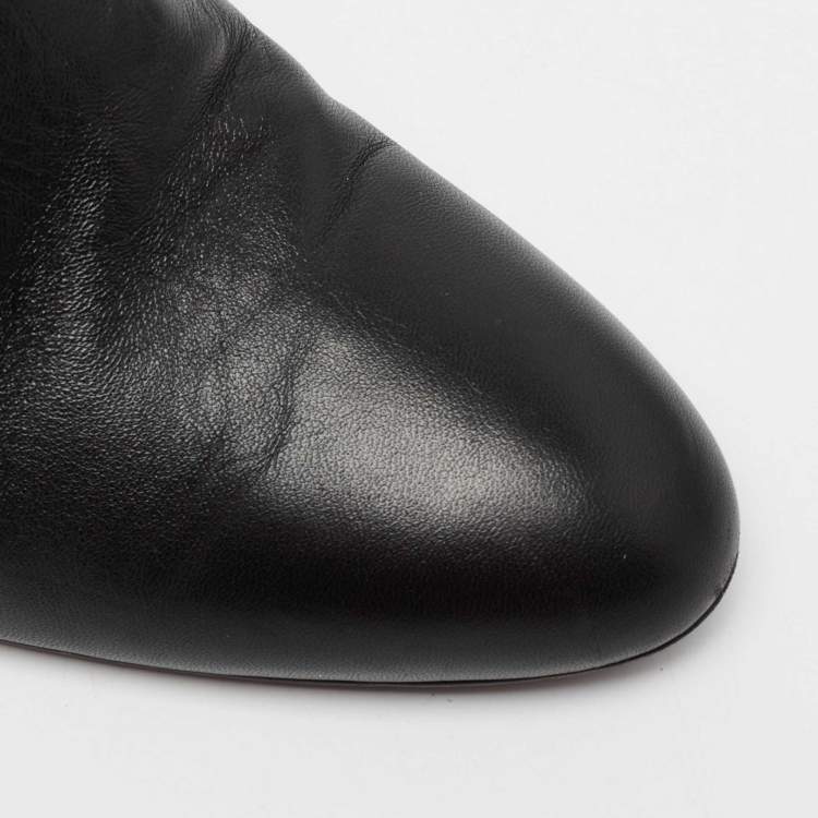 Pre Owned Chanel Black Leather CC Knee High Slip On Boots Size 39.5
