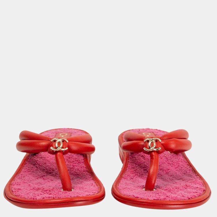 Leather flip flops Louis Vuitton Red size 37.5 EU in Leather