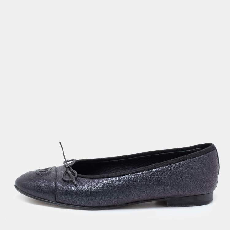 Chanel Metallic Purple Textured Leather CC Cap-Toe Bow Ballet Flats Size 40  Chanel | TLC